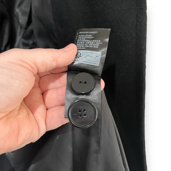 NWT & Other Stories Long Black Double Breasted Pea Coat Size 8 Wool Blend $259 - Picture 13 of 16